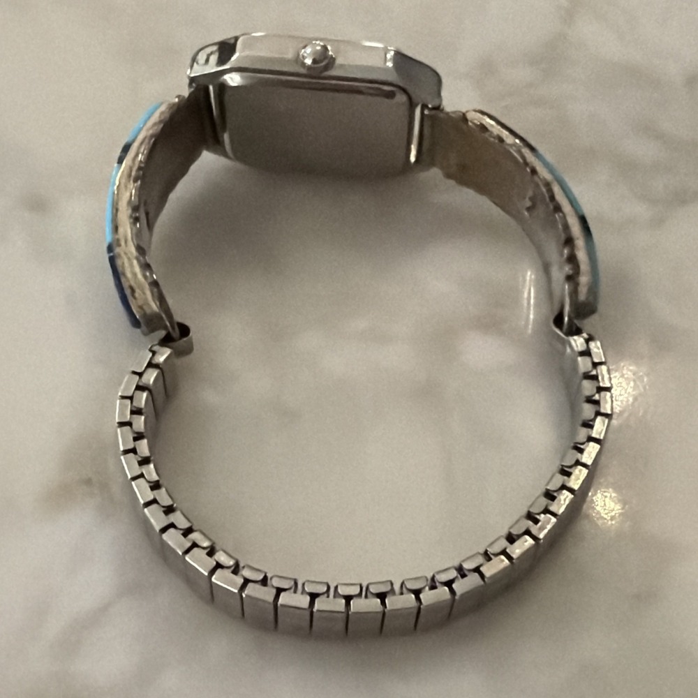 Navajo, turquoise Watch , Sodalite/Lapis inlay - Picture 4 of 13